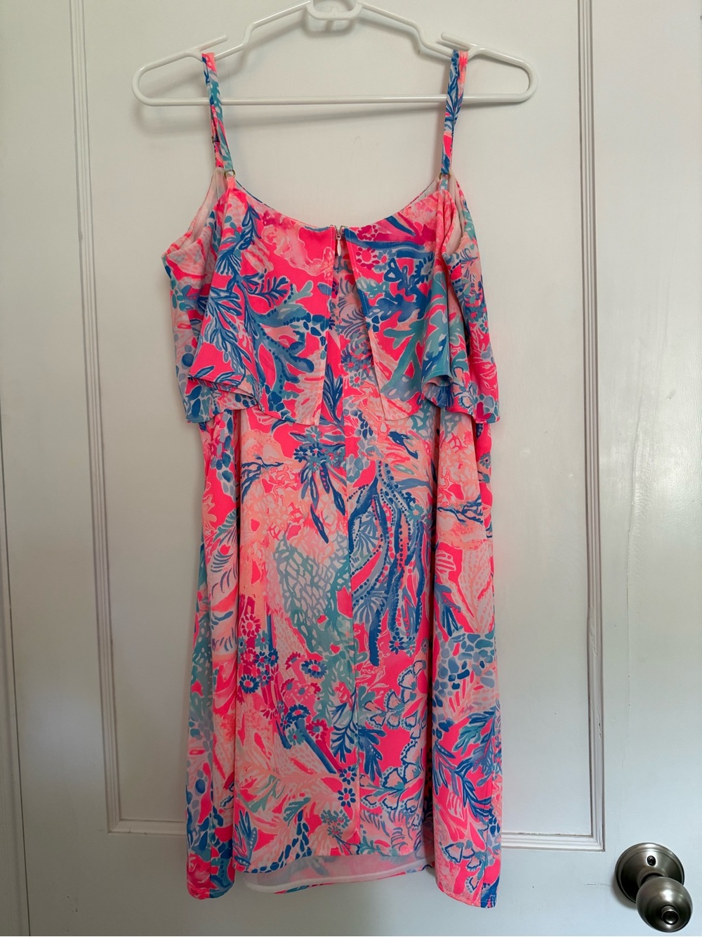 Lilly Pulitzer Neon Pink & Blue Floral Ruffle Sundress - Picture 2 of 4